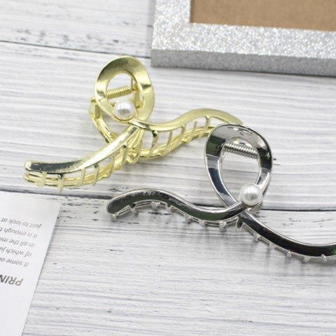 Spinka klamra do włosów XL metalowa złota z perłą 12,5 cm SP377