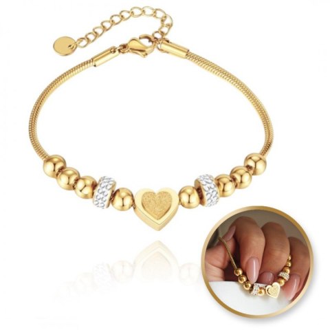 Bransoletka na rękę stal chirurgiczna pozłacana 14k złotem SERCE BST1521