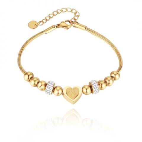 Bransoletka na rękę stal chirurgiczna pozłacana 14k złotem SERCE BST1521