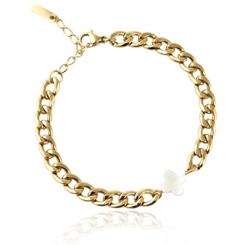 Bransoletka na rękę stal chirurgiczna pozłacana 14k złotem, koniczynka BST1540