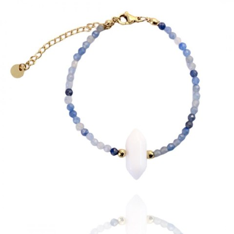 Bransoletka na rękę stal chirurgiczna pozłacana 14k złotem kryształ górski BST1451