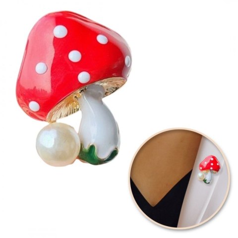Broszka ozdobna czerwony grzybek muchomorek z perłą BZ191
