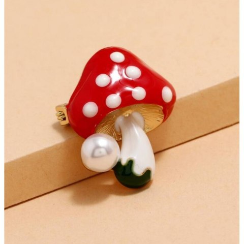 Broszka ozdobna czerwony grzybek muchomorek z perłą BZ191
