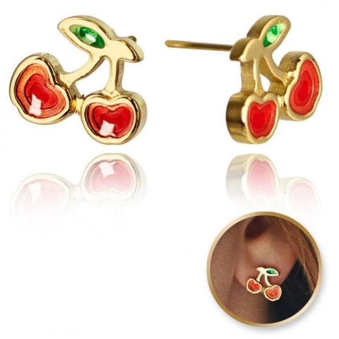 Kolczyki ze stali szlachetnej platerowane 14k złotem WISIENKI KST3359