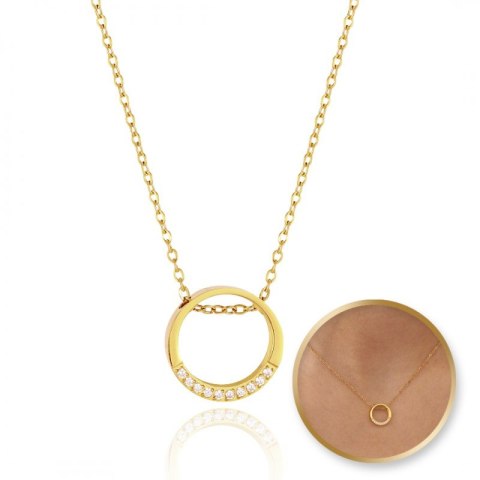 Naszyjnik stal szlachetna pozłacana 14k złotem, elegancki, KOŁO cyrkonie NST2150