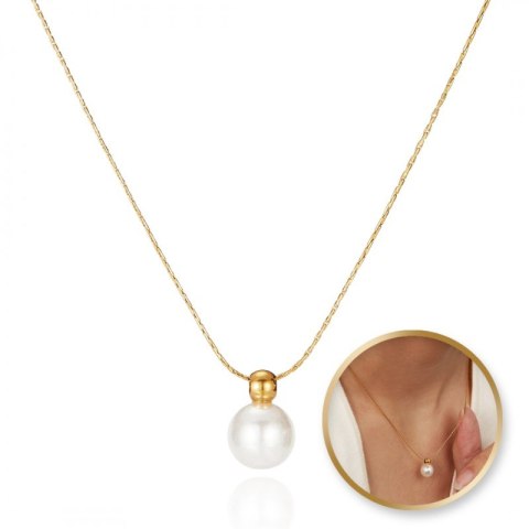 Naszyjnik stal szlachetna pozłacana 14k złotem, elegancki, PERŁA NST2147
