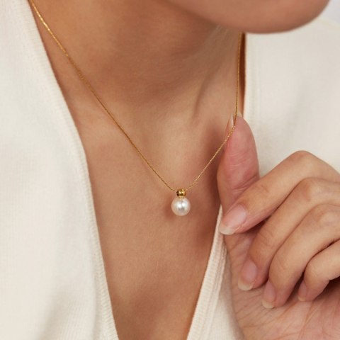 Naszyjnik stal szlachetna pozłacana 14k złotem, elegancki, PERŁA NST2147