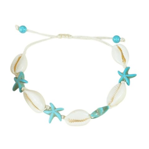 Bransoletka 2w1 na stopę i rękę na sznurku, MUSZELKI i ROZGWIAZDY B543N