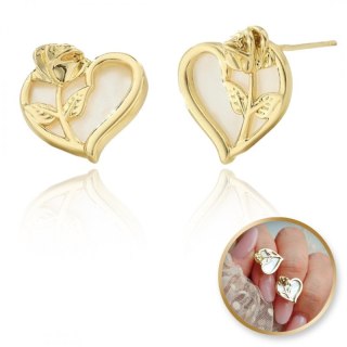 Kolczyki ze stali szlachetnej pozłacanej 14k złotem, SERCE RÓŻA sztyft srebro S925 KST3368