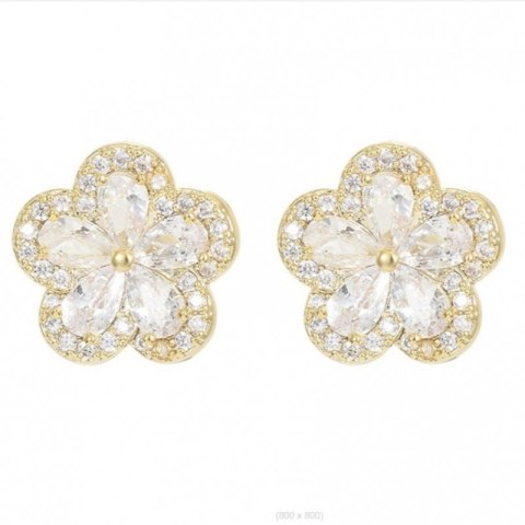 Kolczyki ze stali szlachetnej pozłacanej 14k złotem, cyrkonie, sztyft srebro S925 KST3338