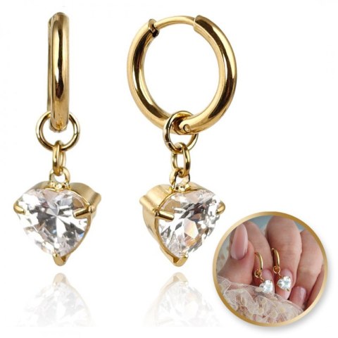 Kolczyki ze stali szlachetnej pozłacanej 14k złotem z cyrkoniami, SERCE KST3389