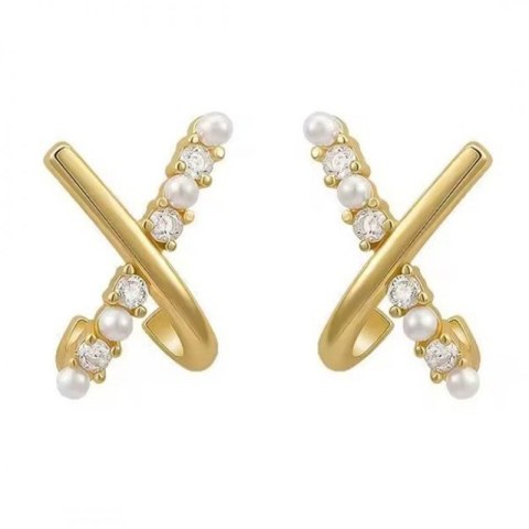Kolczyki ze stali szlachetnej pozłacanej 14k złotem z cyrkoniami i perełkami KST3333