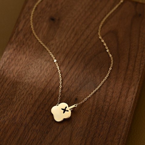 Naszyjnik stal szlachetna pozłacana 14k złotem, cyrkonie, koniczynka NST2196