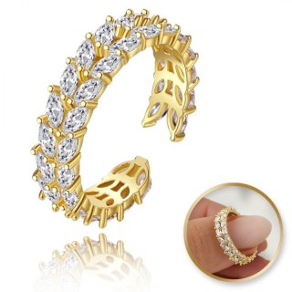 Pierścionek stal chirurgiczna platerowana złotem, regulowany z cyrkoniami PST933