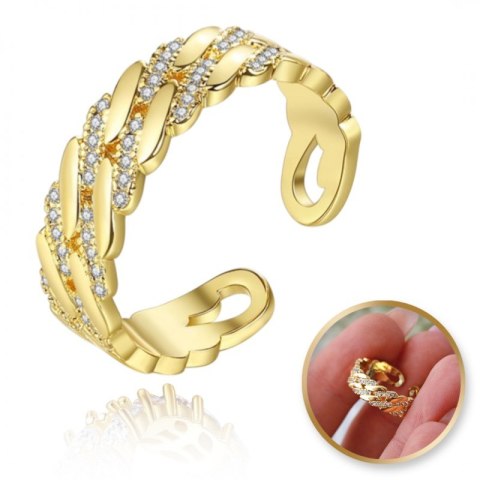 Pierścionek stal chirurgiczna platerowana złotem regulowany, z cyrkoniami PST935