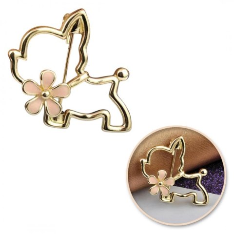 Broszka ozdobna emaliowana - piesek z kwiatkiem BZ210