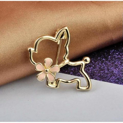 Broszka ozdobna emaliowana - piesek z kwiatkiem BZ210