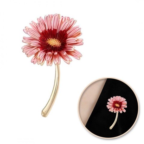 Broszka ozdobna emaliowana różowa stokrotka BZ199