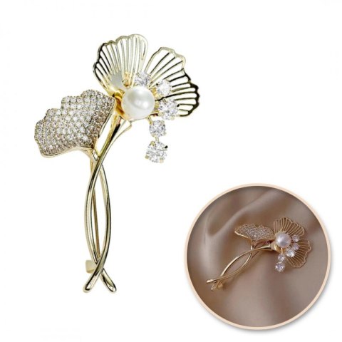 Broszka ozdobna - miłorząb z cyrkoniami BZ215