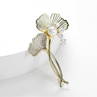 Broszka ozdobna - miłorząb z cyrkoniami BZ215