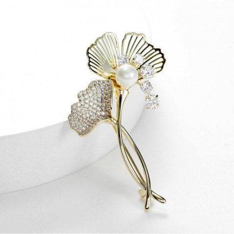 Broszka ozdobna - miłorząb z cyrkoniami BZ215