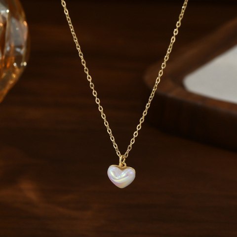 Naszyjnik stal szlachetna pozłacana 14k złotem, SERCE masa perłowa NST2170