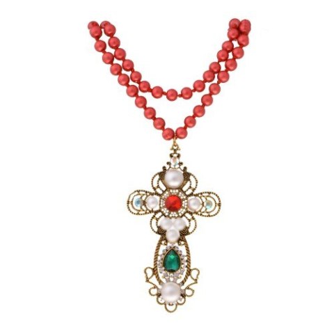 Naszyjnik- korale kolor rudy z krzyżem 23