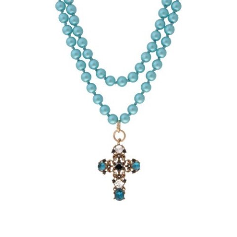 Naszyjnik- korale kolor turkusowy z krzyżem 24