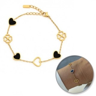 Bransoletka na rękę stal chirurgiczna pozłacana 14k złotem SERCA, Koniczynki BST1551