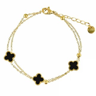 Bransoletka na rękę stal chirurgiczna pozłacana 14k złotem podwójna, koniczynki BST1571