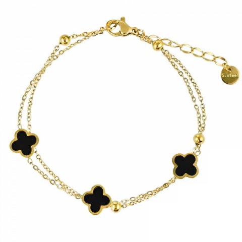 Bransoletka na rękę stal chirurgiczna pozłacana 14k złotem podwójna, koniczynki BST1571