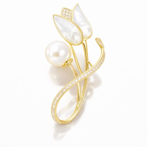 Broszka ozdobna - elegancki złoty TULIPAN BZ229