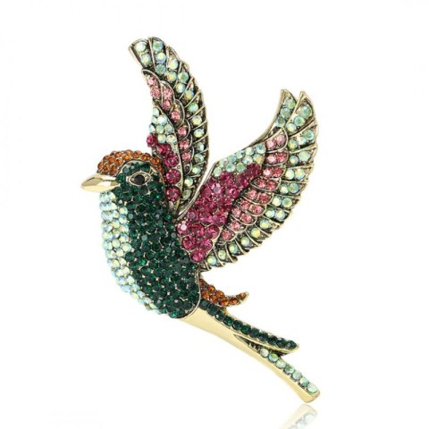 Broszka ozdobna - kolorowy ptak, cyrkonie BZ222