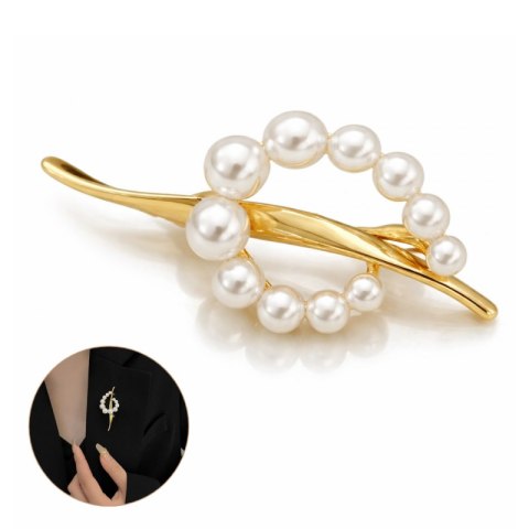 Broszka ozdobna - przeplatana złota z perłami BZ226