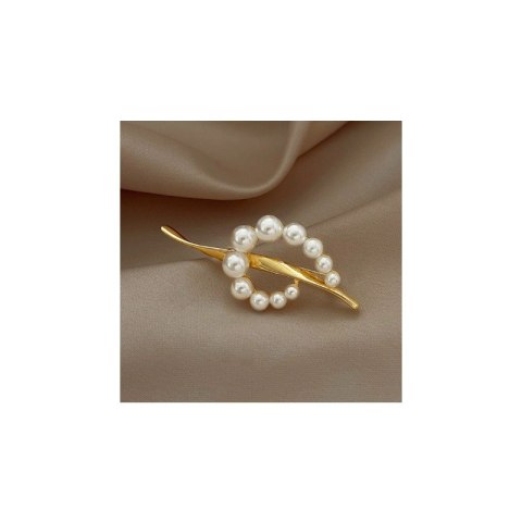 Broszka ozdobna - przeplatana złota z perłami BZ226