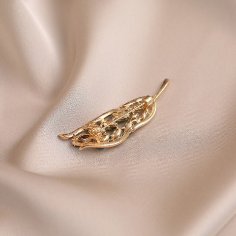 Broszka ozdobna - zielony kłos z cyrkoniami BZ214