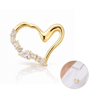 Broszka ozdobna - złote nieregularne Serce z cyrkoniami BZ231