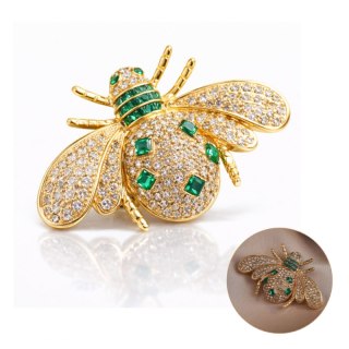 Broszka ozdobna - złoty Owad z zielonymi cyrkoniami BZ235