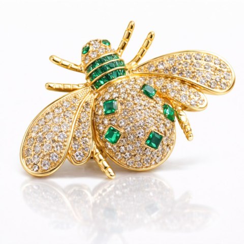 Broszka ozdobna - złoty Owad z zielonymi cyrkoniami BZ235