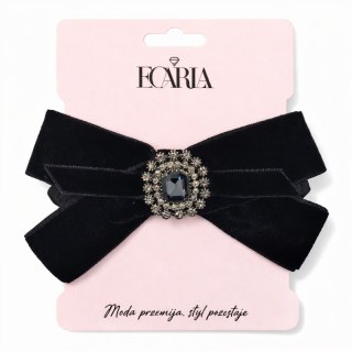 Gumka do włosów frotka, welurowa KOKARDA czarna z cyrkoniami GUM188