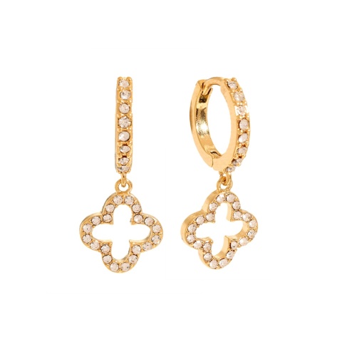 Kolczyki koniczyny ze stali szlachetnej pozłacane 14k złotem, cyrkonie