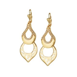 Kolczyki pozłacane, wiszące , orientalne , cyrkonie i wycięcia