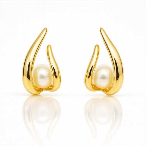 Kolczyki ze stali szlachetnej pozłacane 14k złotem, Perełki KST3520