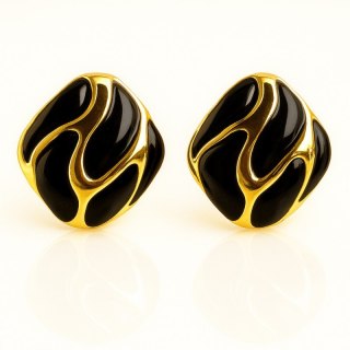 Kolczyki ze stali szlachetnej pozłacane 14k złotem, dekoracyjne czarne KST3479CZ