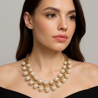 Kolia Zarka perły na złotym łańcuchu