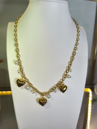 Naszyjnik dmuchane serca z perełkami