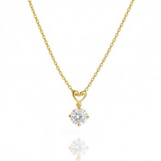 Naszyjnik stal szlachetna pozłacana 14k złotem, Serce z Cyrkonią NST2230