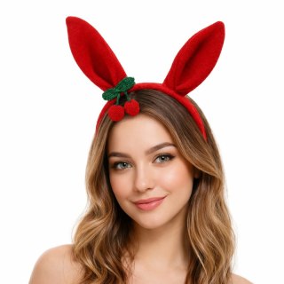 Opaska do włosów, ozdobna Uszy Królika Czerwone z Wisienkami OPK17