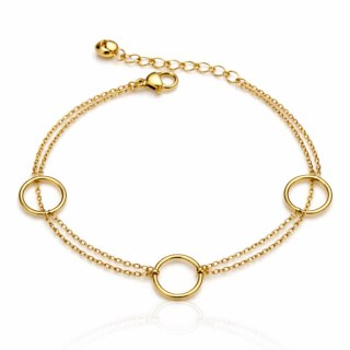 Bransoletka na rękę stal chirurgiczna pozłacana 14k złotem, okręgi BST1743