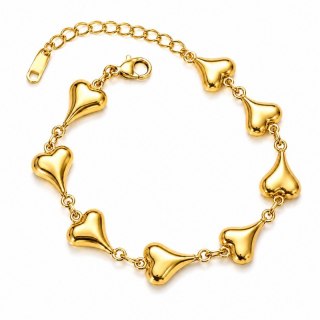 Bransoletka na rękę stal chirurgiczna pozłacana 14k złotem, serca BST1658